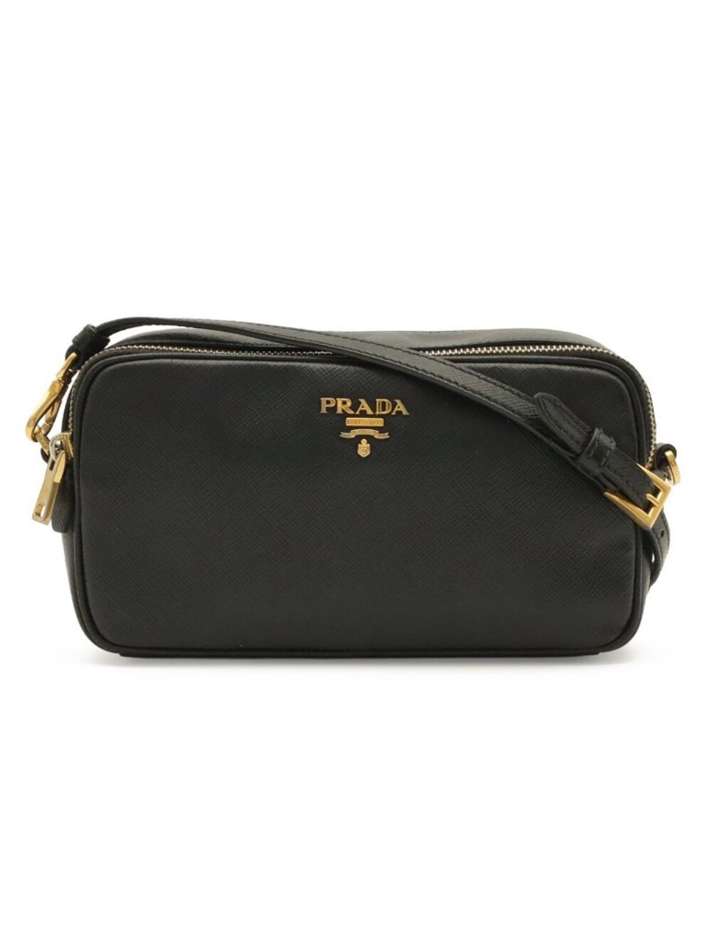 Prada Logo Shoulder Bag Pouch Pochette 2-Way Clutch Leather Nero Black Overseas